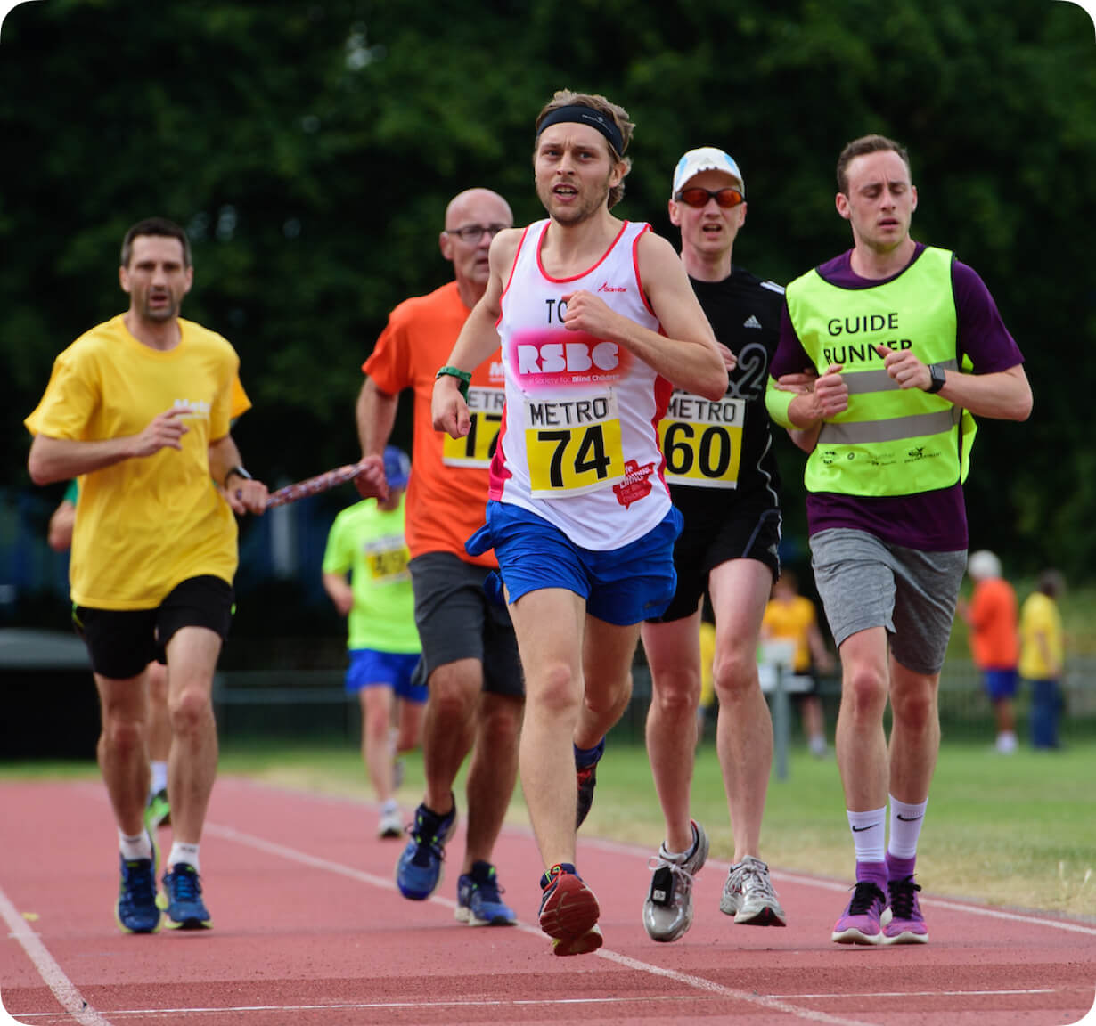 blind and partially sighted men running